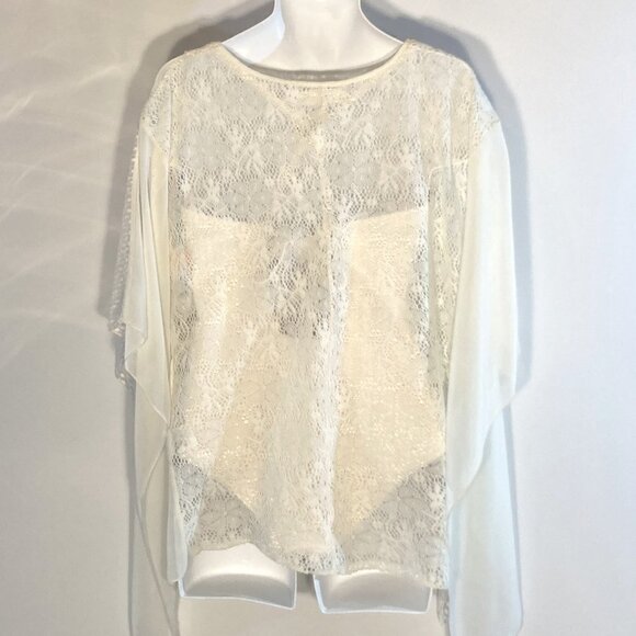 A'reve SZ L Anthropologie Ivory lace poncho style top Sheer Comfy Beach Cover up - Picture 3 of 8